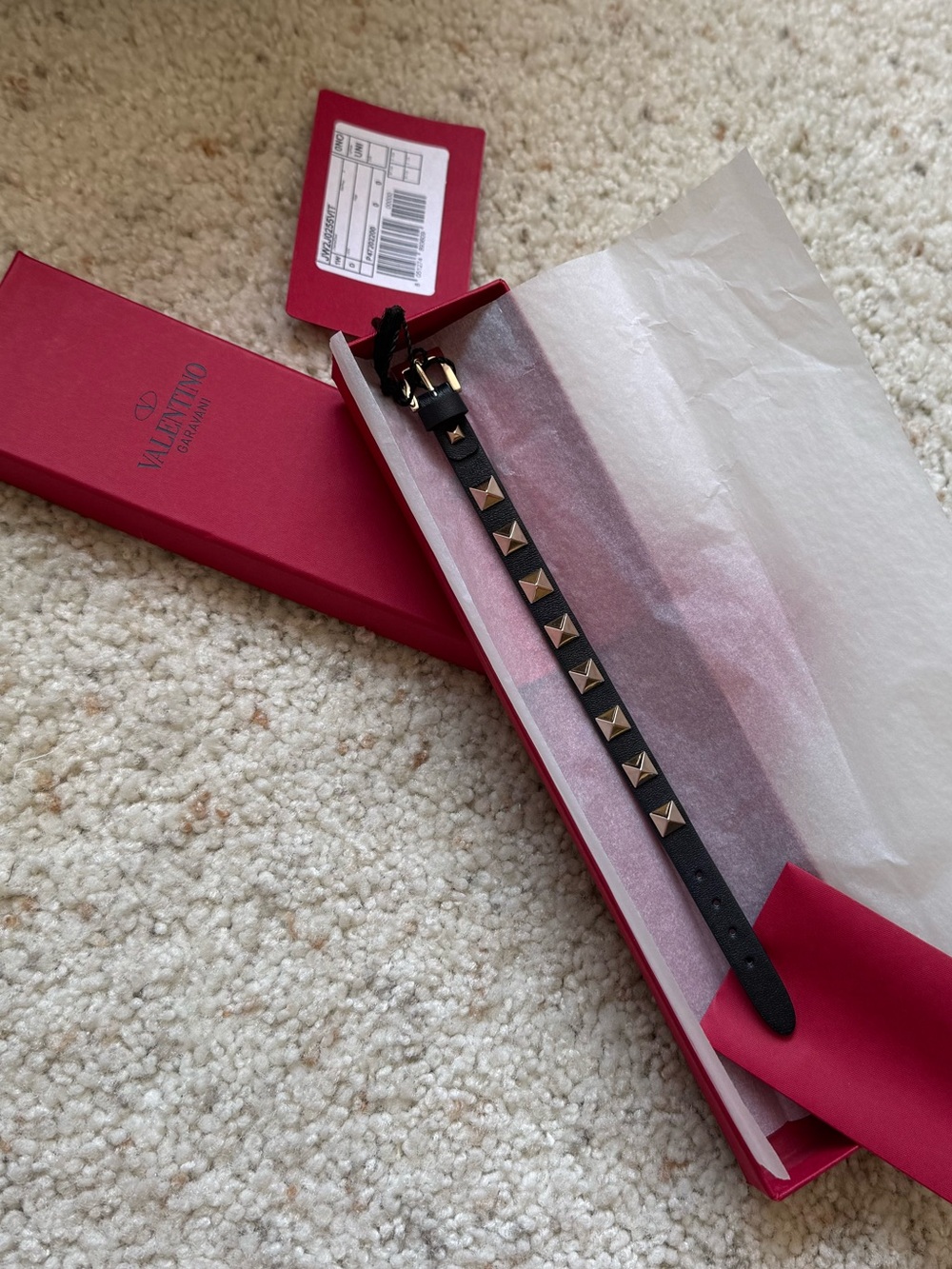 NWT Valentino Rockstud Leather Bracelet Black/Gold + Box